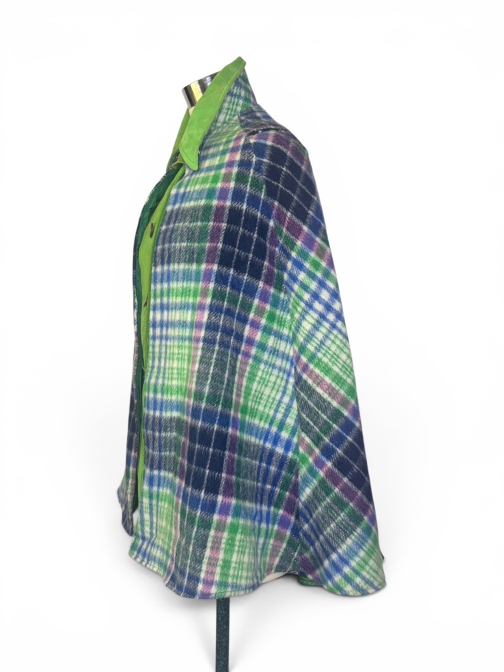 Vintage Pioneer Wear Plaid Wool & Green Suede Cape Vest Set | 1970s Southwestern - Picture 9 of 15